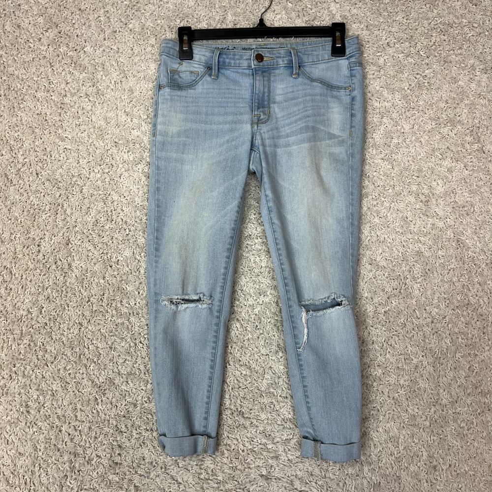 Mossimo Jeans Womens 4 / 27 Blue Denim Light Wash Crop Skinny Stretch Distressed